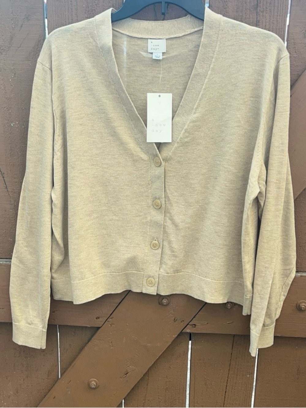 a new day Tan V-Neck Button-Front Cardigansize L